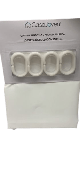 White shower curtain with rings